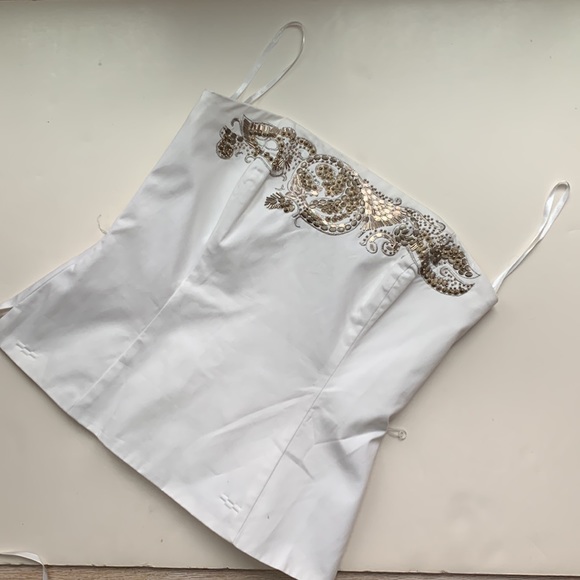 NWT 🤍🤎White House Black Market WHBM Floral Sequin Embellished Bustier Crop Top - Picture 16 of 16